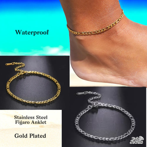 Stainless Steel 316L Figaro Chain Anklet Yellow Gold / Silver