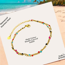 Load image into Gallery viewer, Gold Plated Stainless Steel Waterproof Multi Coloured Ball Chain Anklet