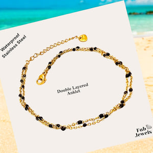 Gold Plated Stainless Steel Waterproof Multi Coloured Ball Chain Anklet