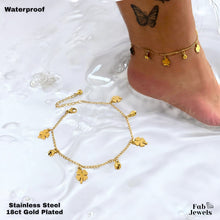 Load image into Gallery viewer, Yellow Gold Plated Stainless Steel Clover Charm Anklet Waterproof