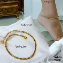 Load image into Gallery viewer, Stainless Steel 316L Curb Chain Anklet Yellow Gold Waterproof