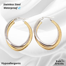 Load image into Gallery viewer, Stainless Steel Gold Plated Hypoallergenic 2 Tone Oval  Hoop Loop Earrings