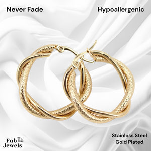 Gold Plated Stainless Steel Hypoallergenic Hoop Loop Earrings