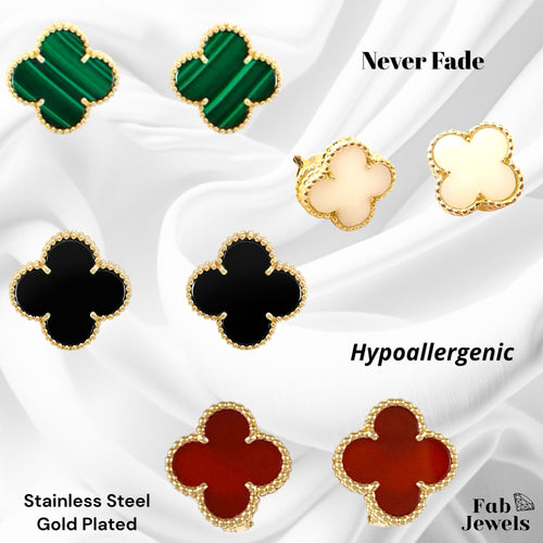 Stainless Steel 316L 18ct Gold Plated Clover Stud Earrings