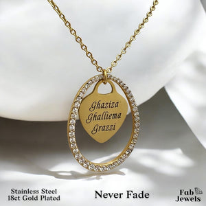 18ct Gold Plated on Stainless Steel Ghalliema Teacher LSE Pendant with Inlaid Sparkling Cubic Zirconia Necklace Included