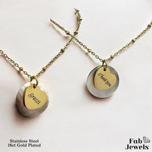 Load image into Gallery viewer, 18ct Gold Plated on Stainless Steel Grazzi Thank You Pendant with Mother of Pearl Background Necklace Included