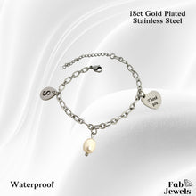 Load image into Gallery viewer, 18ct Gold Plated Stainless Steel Thank you / Grazzi Personalised Initial Charm Bracelet with FreshWater Peart