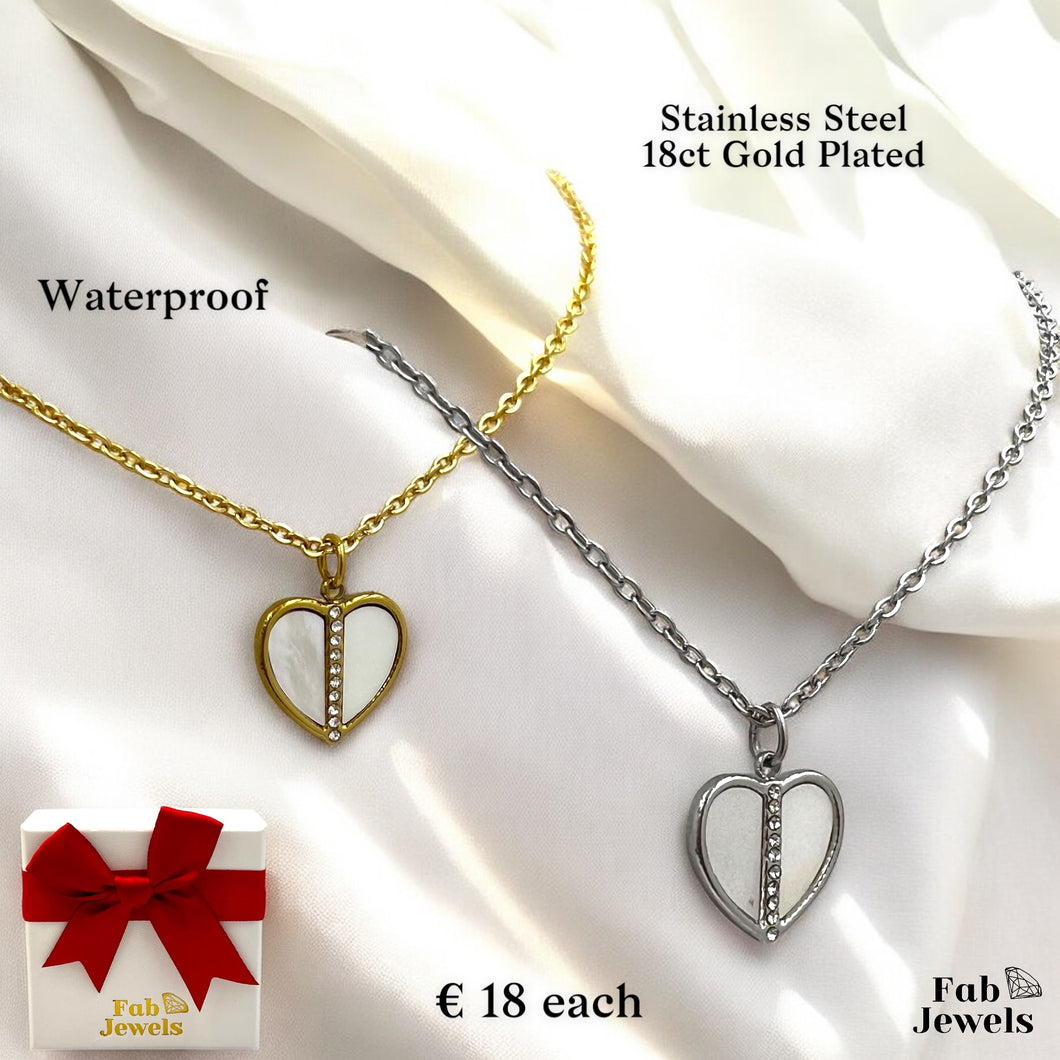 18ct Gold Plated Stainless Steel Necklace with Heart Mother of Pearl Pendant