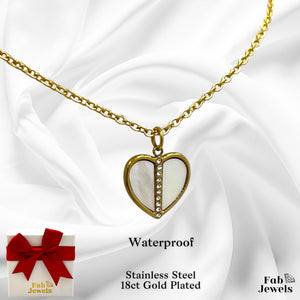 18ct Gold Plated Stainless Steel Necklace with Heart Mother of Pearl Pendant