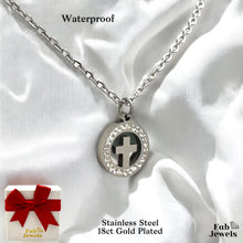 Load image into Gallery viewer, 18ct Gold Plated Waterproof Round Cross Pendant with Cubic Zirconia Stainless Steel Necklace
