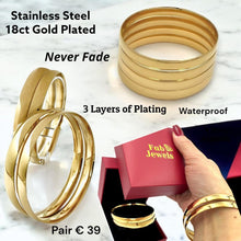 Load image into Gallery viewer, Highest Quality 18ct Gold Plated on Stainless Steel Plain Fili Bangles Set of 2