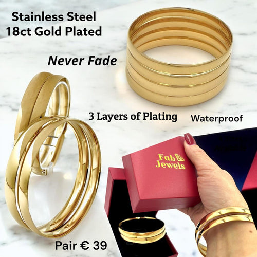 Highest Quality 18ct Gold Plated on Stainless Steel Plain Fili Bangles Set of 2