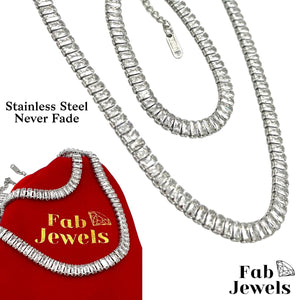 Yellow Gold Plated Stainless Steel Tennis Set Necklace and Bracelet Nicely Detailed with Cubic Zirconia