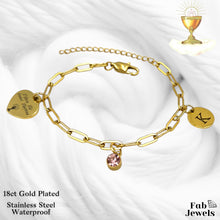 Load image into Gallery viewer, Stainless Steel Holy Communion Charm Bracelet with Personalised Initial and Birthstone Tifkira tal Ewwel Tqarbina
