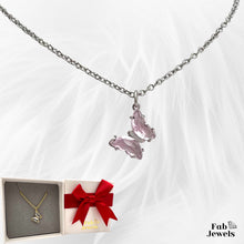 Load image into Gallery viewer, 18ct Gold Plated on Stainless Steel Silver Gold Pink White Butterfly Pendant with Necklace