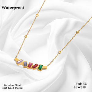 18ct Gold Plated Stainless Steel Necklace with Multi Coloured Cubic Zirconia