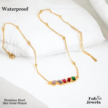 Load image into Gallery viewer, 18ct Gold Plated Stainless Steel Necklace with Multi Coloured Cubic Zirconia