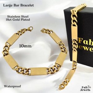 High Quality 18ct Gold Finish on Stainless Steel Waterproof Chunky Bracelet ‘Tal-Bicca’ 10mm