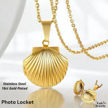 Load image into Gallery viewer, Stainless Steel Shell Photo Locket Gold Plated with Necklace