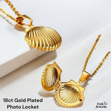 Load image into Gallery viewer, Stainless Steel Shell Photo Locket Gold Plated with Necklace