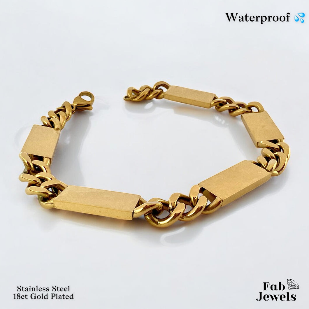 High Quality 18ct Gold Finish on Stainless Steel Waterproof Chunky Bracelet ‘Tal-Bicca’ 10mm