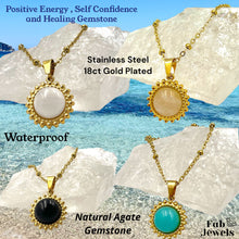 Load image into Gallery viewer, 18ct Gold Plated on Stainless Steel Ball Chain with Natural Agate Gemstone Pendant