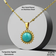 Load image into Gallery viewer, 18ct Gold Plated on Stainless Steel Ball Chain with Natural Agate Gemstone Pendant