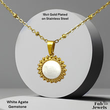 Load image into Gallery viewer, 18ct Gold Plated on Stainless Steel Ball Chain with Natural Agate Gemstone Pendant