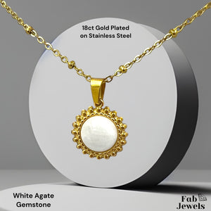 18ct Gold Plated on Stainless Steel Ball Chain with Natural Agate Gemstone Pendant