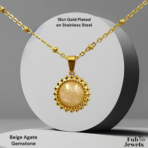 18ct Gold Plated on Stainless Steel Ball Chain with Natural Agate Gemstone Pendant