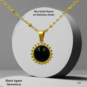 18ct Gold Plated on Stainless Steel Ball Chain with Natural Agate Gemstone Pendant