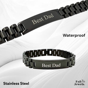 Stainless Steel / 18ct Yellow Gold / Two Tone Black Best Dad Bracelet Waterproof