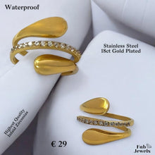 Load image into Gallery viewer, Highest Quality 18ct Gold Plated Stainless Steel WaterProof Spiral Ring with Inlaid Cubic Zirconias