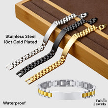 Load image into Gallery viewer, Stainless Steel / 18ct Yellow Gold / Two Tone Silver Black Mens ID Bracelet Waterproof