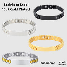 Load image into Gallery viewer, Stainless Steel / 18ct Yellow Gold / Two Tone Silver Black Mens ID Bracelet Waterproof