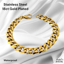 Load image into Gallery viewer, 18ct Gold Plated Stainless Steel 11mm Curb Chain Set Necklace and Matching Bracelet