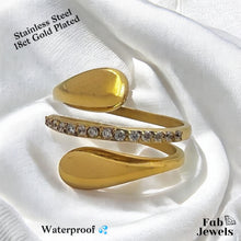 Load image into Gallery viewer, Highest Quality 18ct Gold Plated Stainless Steel WaterProof Spiral Ring with Inlaid Cubic Zirconias