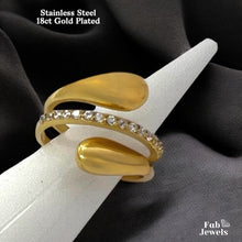 Load image into Gallery viewer, Highest Quality 18ct Gold Plated Stainless Steel WaterProof Spiral Ring with Inlaid Cubic Zirconias