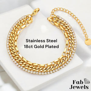 18ct Yellow Gold Plated S/Steel Stylish 3 in 1 Bracelet