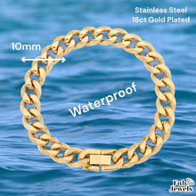 Load image into Gallery viewer, Stainless Steel 18ct Gold Plated Curb Chain Bracelet 10 mm