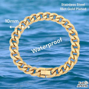 Stainless Steel 18ct Gold Plated Curb Chain Bracelet 10 mm