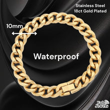 Load image into Gallery viewer, Stainless Steel 18ct Gold Plated Curb Chain Bracelet 10 mm