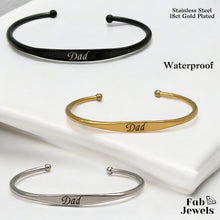 Load image into Gallery viewer, Yellow Gold Plated Stainless Steel Black Dad Adjustable Bangle