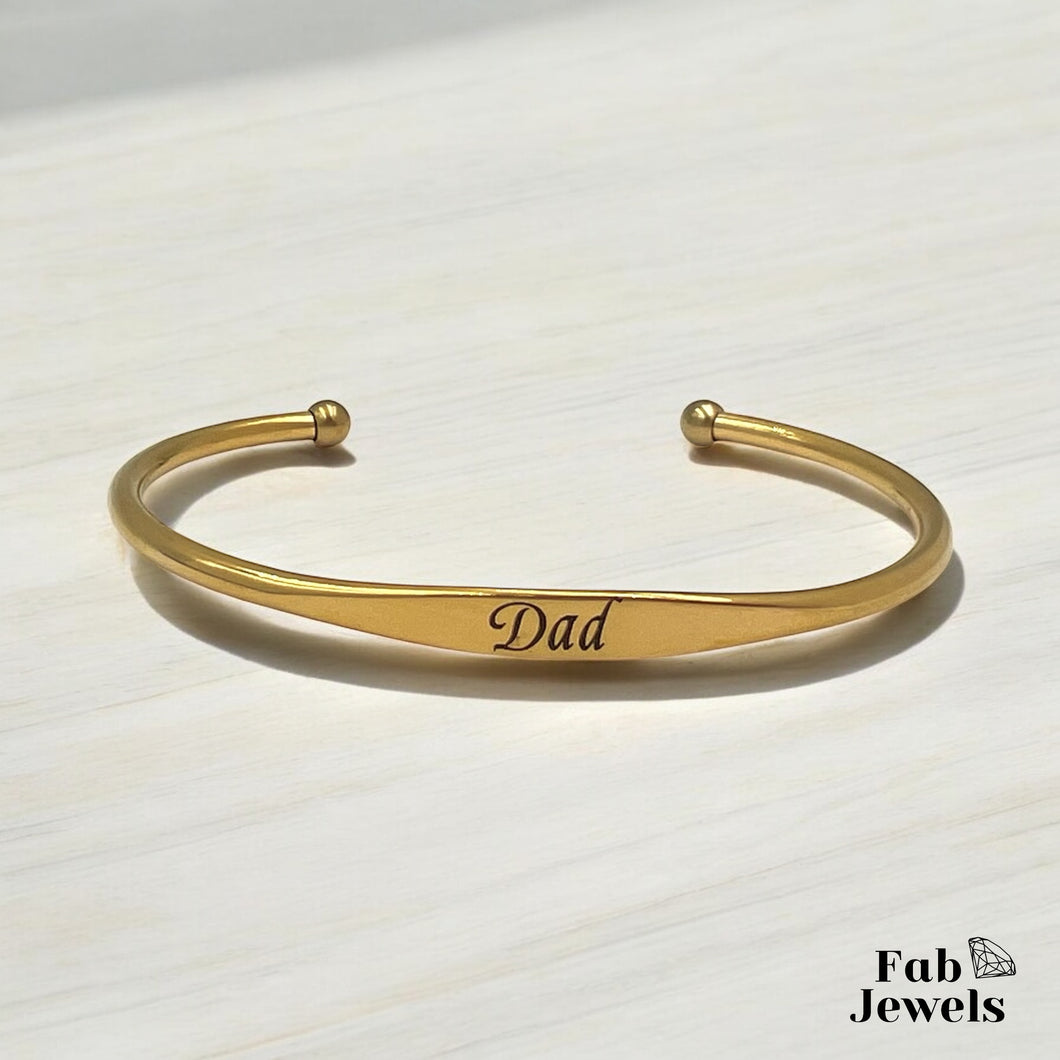 Yellow Gold Plated Stainless Steel Black Dad Adjustable Bangle
