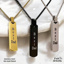 Load image into Gallery viewer, Stainless Steel Yellow Gold Plated Engraved Best Dad  Dog Tag Bar Pendant with Necklace
