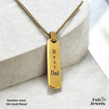 Load image into Gallery viewer, Stainless Steel Yellow Gold Plated Engraved Best Dad  Dog Tag Bar Pendant with Necklace