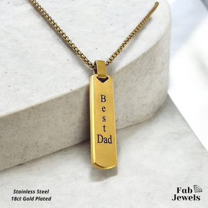 Stainless Steel Yellow Gold Plated Engraved Best Dad  Dog Tag Bar Pendant with Necklace
