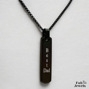 Stainless Steel Yellow Gold Plated Engraved Best Dad  Dog Tag Bar Pendant with Necklace