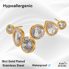 Load image into Gallery viewer, 18ct Gold Finish on Stainless Steel Hypoallergenic Stud Drop Earrings with CZ