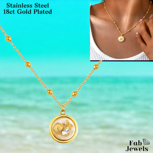 18ct Gold Plated Stainless Steel Ball Necklace with Round Summer Pendant Seashell Starfish